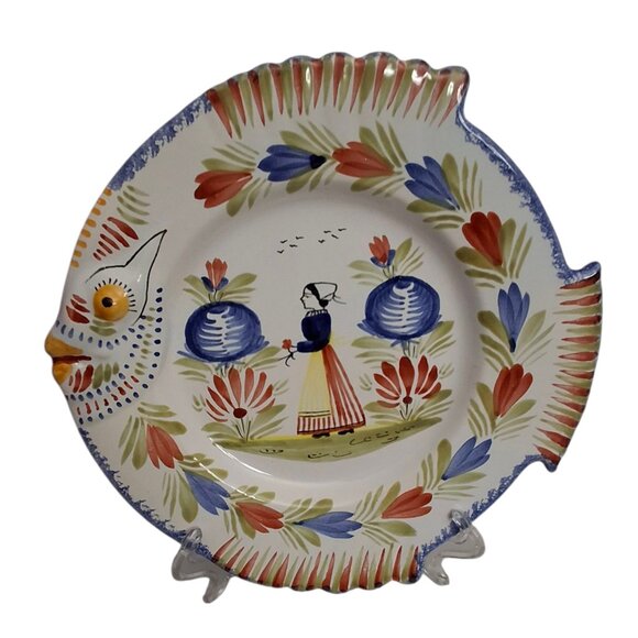 Vintage HB Henriot Quimper Fish Shaped Plate - Picture 1 of 3